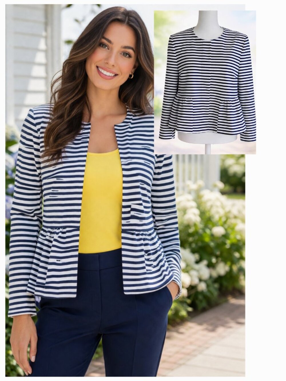 Top Shop Nautical Striped Blazer Jacket with Peplum Hem Size 10
